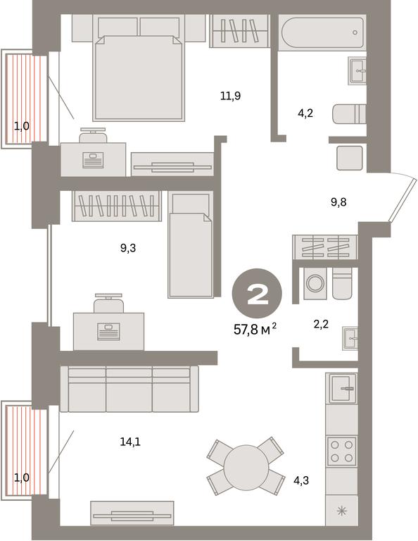 2-BD Apartment Sale, 57.8 sq. m. at Kvartal Metronom, Tagilskaya Street, Moscow, Russia #1