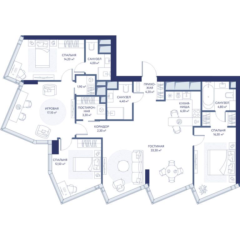 Продажа 3-комн. квартиры, 125 м² в ЖК «HideOut», 3-й Сетуньский проезд, Москва, Россия #1 Продажа 3-комн. квартиры, 125 м² в ЖК «HideOut», 3-й Сетуньский проезд, Москва, Россия #1