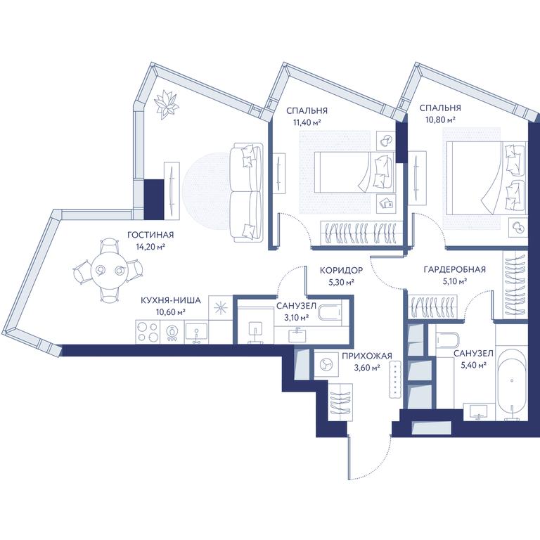 2-BD Apartment Sale, 69.5平方米 at HideOut, 3rd Setunsky Drive, Moscow, Russia #1 2-BD Apartment Sale, 69.5平方米 at HideOut, 3rd Setunsky Drive, Moscow, Russia #1