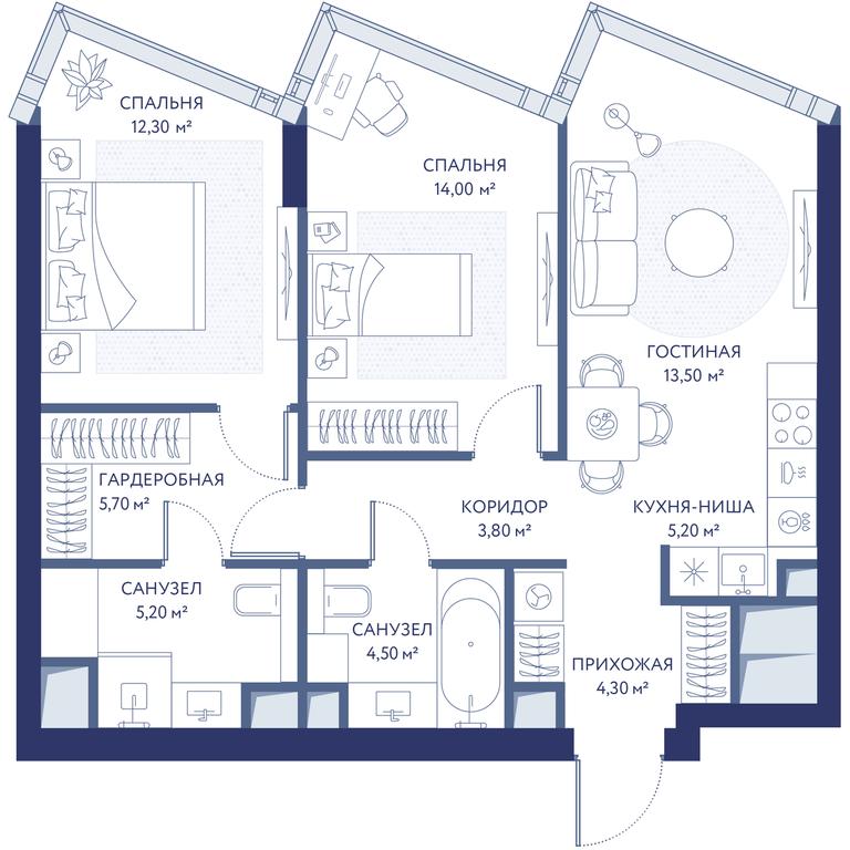2-BD Apartment Sale, 68.5 sq. m. at HideOut, 3rd Setunsky Drive, Moscow, Russia #1 2-BD Apartment Sale, 68.5 sq. m. at HideOut, 3rd Setunsky Drive, Moscow, Russia #1