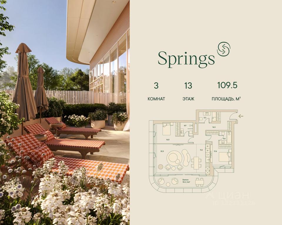 2-BD Apartment Sale, 109.5 sq. m. at Springs (Springs), Malaya Filyovskaya Street, 46, Moscow, Russia #1