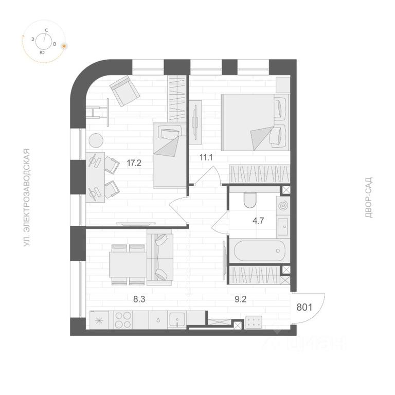 1-BD Apartment Sale, 50.5 sq. m. at ARTEL (Artel), Elektrozavodskaya Street, Moscow, Russia #1