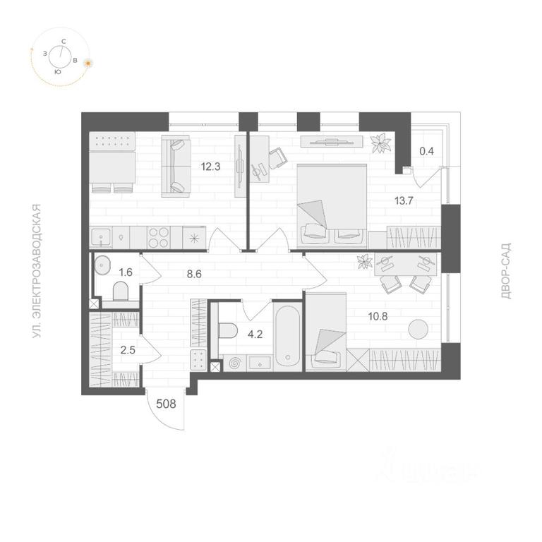 1-BD Apartment Sale, 53.9 sq. m. at ARTEL (Artel), Elektrozavodskaya Street, Moscow, Russia #1
