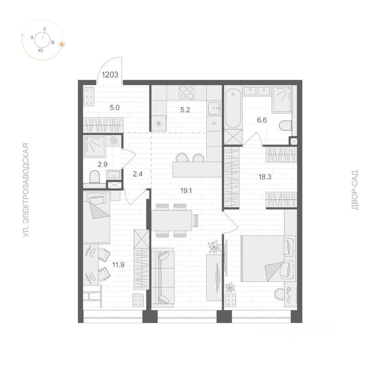 1-BD Apartment Sale, 71.4 sq. m. at ARTEL (Artel), Elektrozavodskaya Street, Moscow, Russia #1