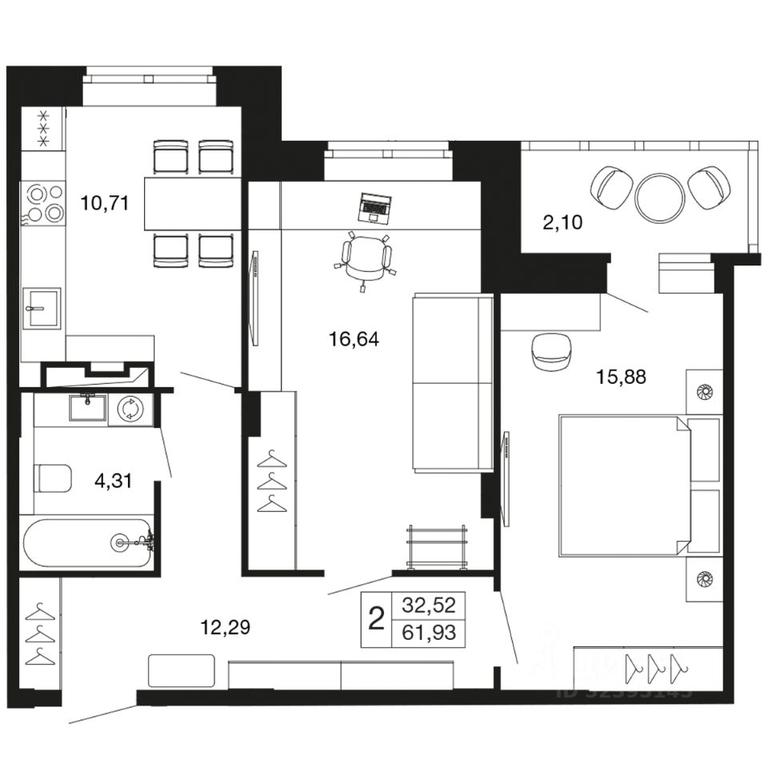1-BD Apartment Sale, 61.93 sq. m. at Vremena goda, Proletarskaya ulitsa, Aprelevka, Naro-Fominskiy City District, Moscow Region, Russia #1