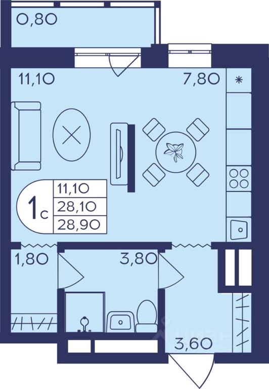 Apartment Sale, 28.6 sq. m. at Geroev, prospekt Geroyev, Zheleznodorozhny Microdistrict, Balashikha, Moscow Region, Russia #1