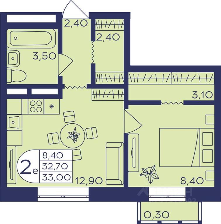 1-BD Apartment Sale, 32.8平方米 at Geroev, prospekt Geroyev, Zheleznodorozhny Microdistrict, Balashikha, Moscow Region, Russia #1