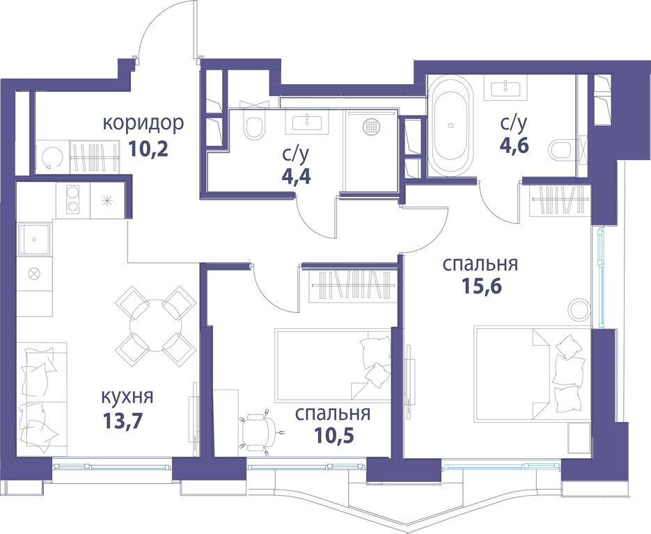 2-BD Apartment Sale, 59 sq. m. at Simvol, Nevelskogo Drive, 6к1, Moscow, Russia #1
