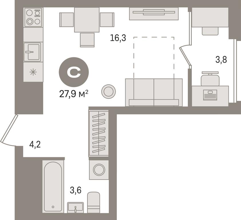 Apartment Sale, 27.9 sq. m. at Pervy kvartal, Kalinovaya ulitsa, derevnya Sapronovo, Leninskiy City District, Moscow Region, Russia #1