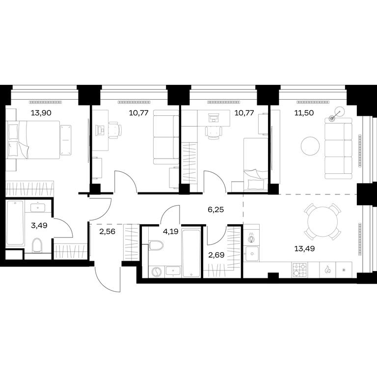 2-BD Apartment Sale, 79.61平方米 at Nova, Bratyev Fonchenko Street, вл21, Moscow, Russia #1 2-BD Apartment Sale, 79.61平方米 at Nova, Bratyev Fonchenko Street, вл21, Moscow, Russia #1