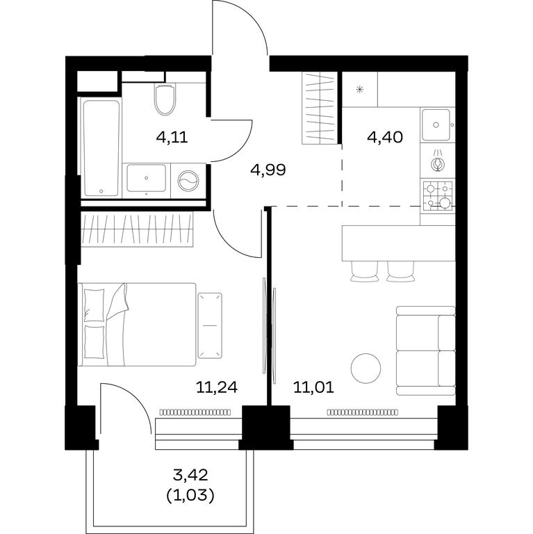 Apartment Sale, 36.78 sq. m. at Nova, Bratyev Fonchenko Street, вл21, Moscow, Russia #1