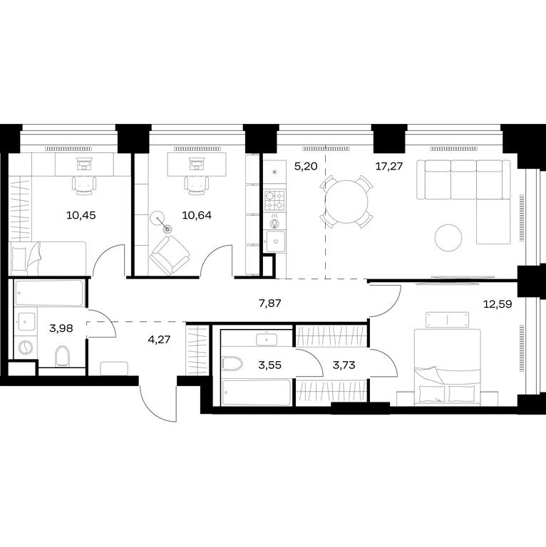 2-BD Apartment Sale, 79.55 sq. m. at Nova, Bratyev Fonchenko Street, вл21, Moscow, Russia #1