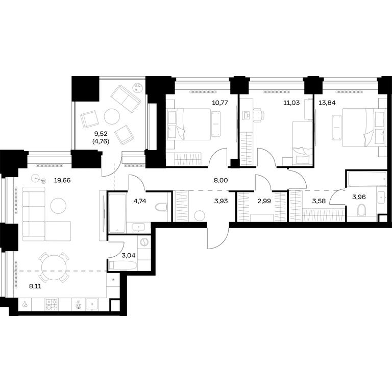 2-BD Apartment Sale, 98.41平方米 at Nova, Bratyev Fonchenko Street, вл21, Moscow, Russia #1