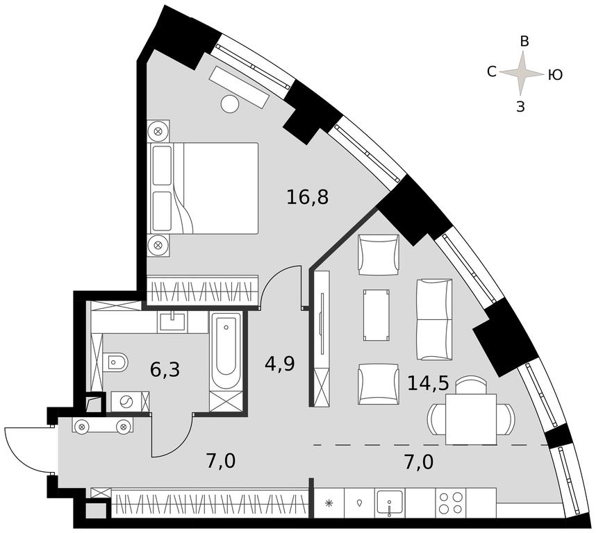 1-BD Apartment Sale, 56.4 sq. m. at Sydney City, Shenogina Street, 2, Moscow, Russia #1