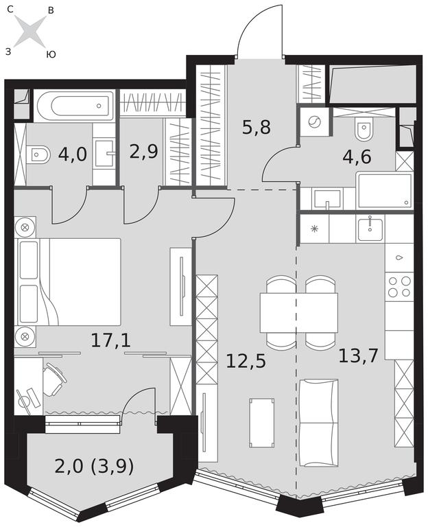 2-BD Apartment Sale, 62.6平方米 at Sydney City, Shenogina Street, 2, Moscow, Russia #1