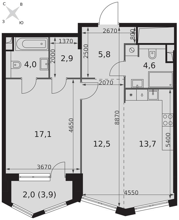 2-BD Apartment Sale, 62.6平方米 at Sydney City, Shenogina Street, 2, Moscow, Russia #2
