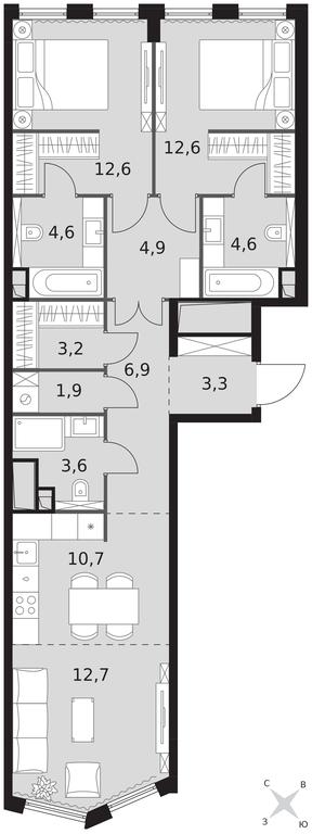 3-BD Apartment Sale, 81.6平方米 at Sydney City, Shenogina Street, 2, Moscow, Russia #1