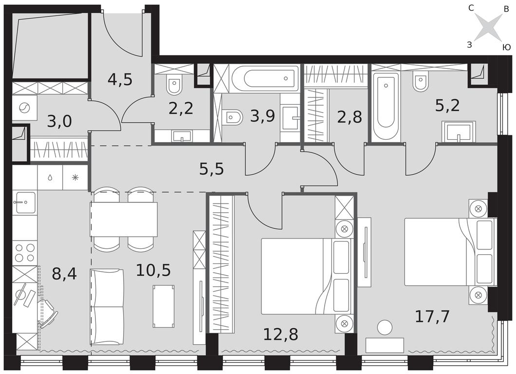 2-BD Apartment Sale, 76.5平方米 at Sydney City, Shenogina Street, 2, Moscow, Russia #1