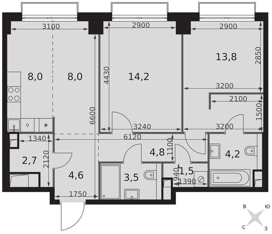 2-BD Apartment Sale, 65.3平方米 at Sydney City, Shenogina Street, 2, Moscow, Russia #2 2-BD Apartment Sale, 65.3平方米 at Sydney City, Shenogina Street, 2, Moscow, Russia #2
