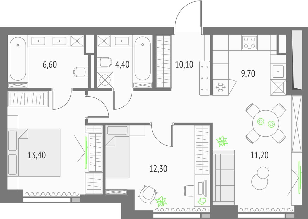 2-BD Apartment Sale, 67.7 sq. m. at Upside Towers, Ogorodny Drive, 4с1, Moscow, Russia #1 2-BD Apartment Sale, 67.7 sq. m. at Upside Towers, Ogorodny Drive, 4с1, Moscow, Russia #1