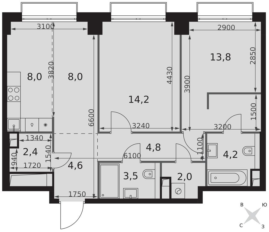 2-BD Apartment Sale, 65.5平方米 at Sydney City, Shenogina Street, 2, Moscow, Russia #2