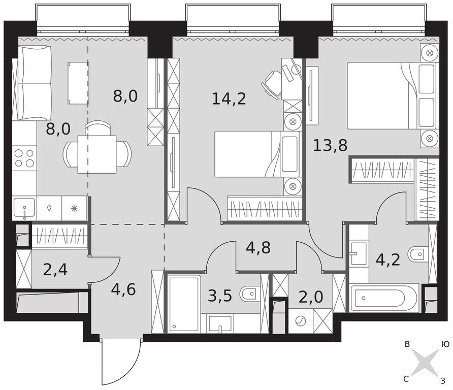 2-BD Apartment Sale, 65.5平方米 at Sydney City, Shenogina Street, 2, Moscow, Russia #1