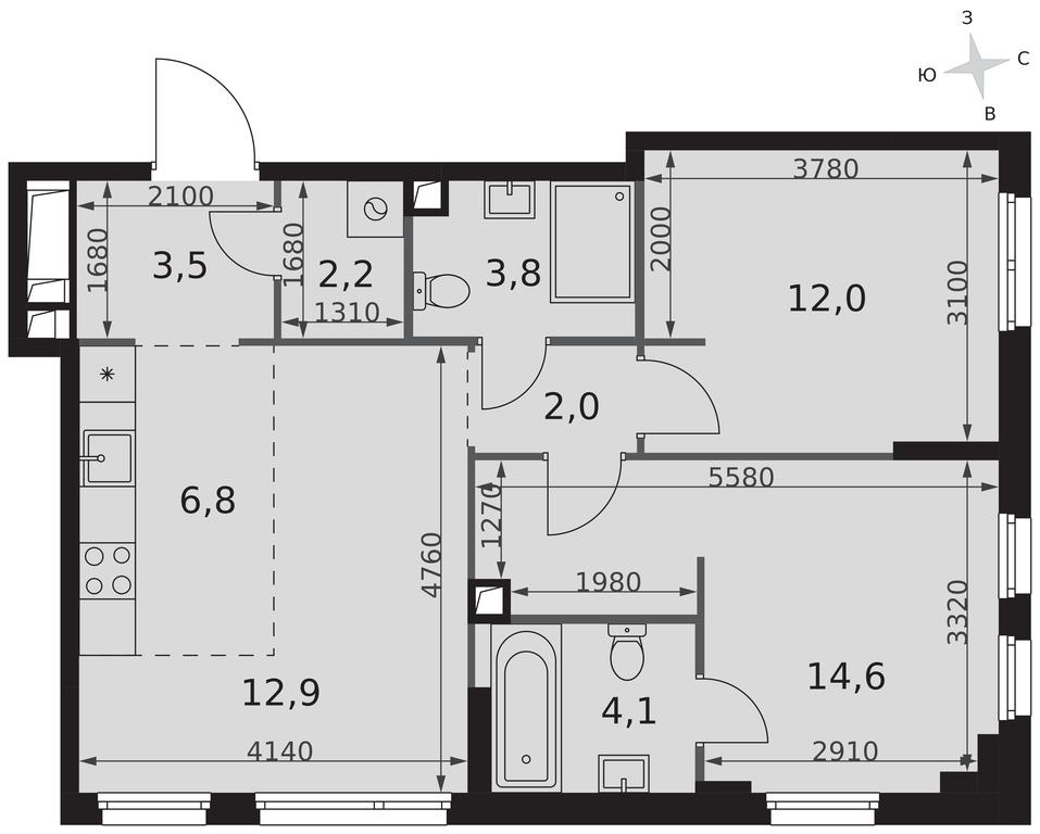 3-BD Apartment Sale, 61.9平方米 at Sydney City, Shenogina Street, 2, Moscow, Russia #2