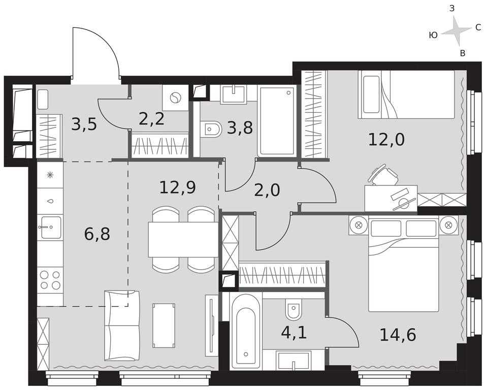 3-BD Apartment Sale, 61.9平方米 at Sydney City, Shenogina Street, 2, Moscow, Russia #1