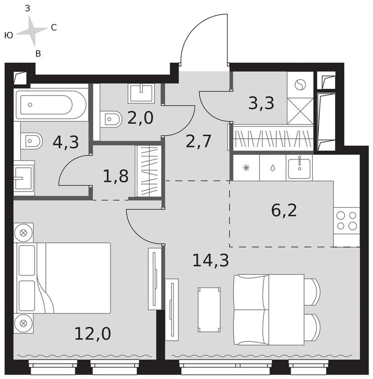 2-BD Apartment Sale, 46.6平方米 at Sydney City, Shenogina Street, 2, Moscow, Russia #1