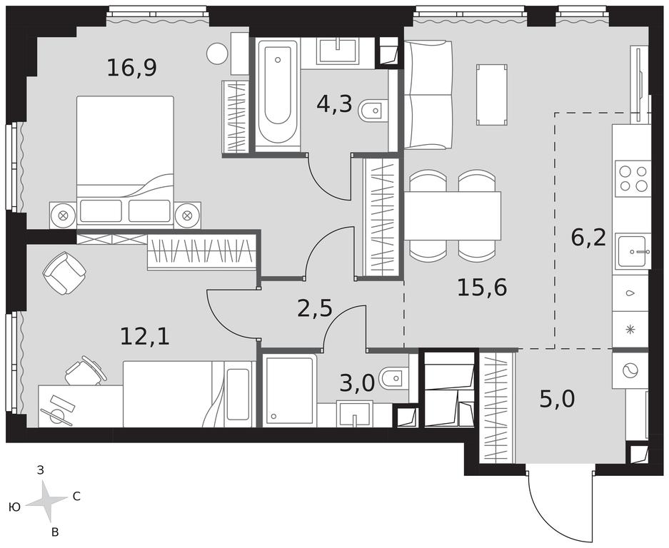 Продажа 3-комн. квартиры, 65,6 м² в ЖК «Сидней Сити (Sydney City)», улица Шеногина, 2, Москва, Россия #1