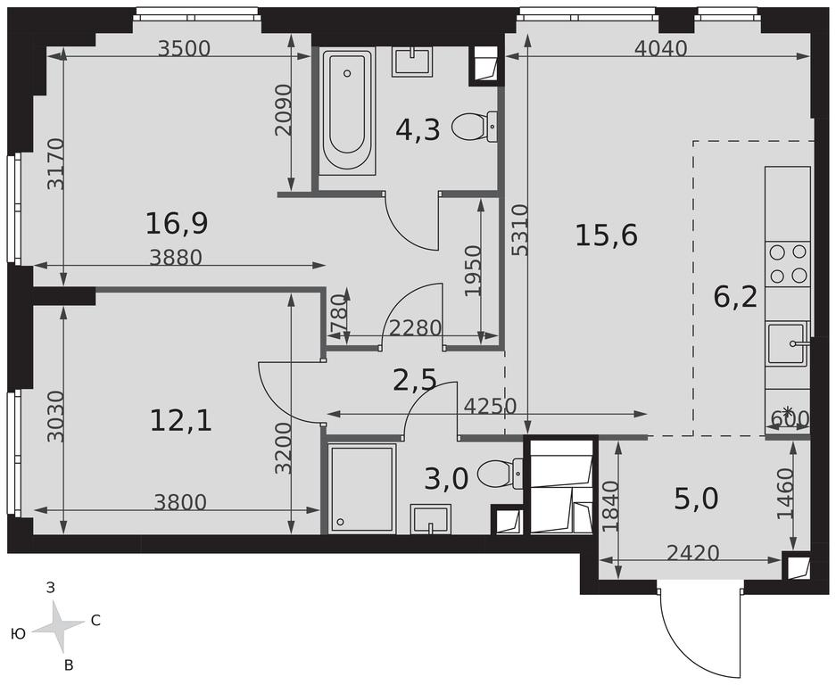 Продажа 3-комн. квартиры, 65,6 м² в ЖК «Сидней Сити (Sydney City)», улица Шеногина, 2, Москва, Россия #2