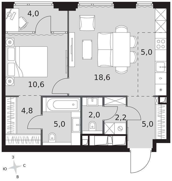 2-BD Apartment Sale, 57.2 sq. m. at Sydney City, Shenogina Street, 2, Moscow, Russia #1