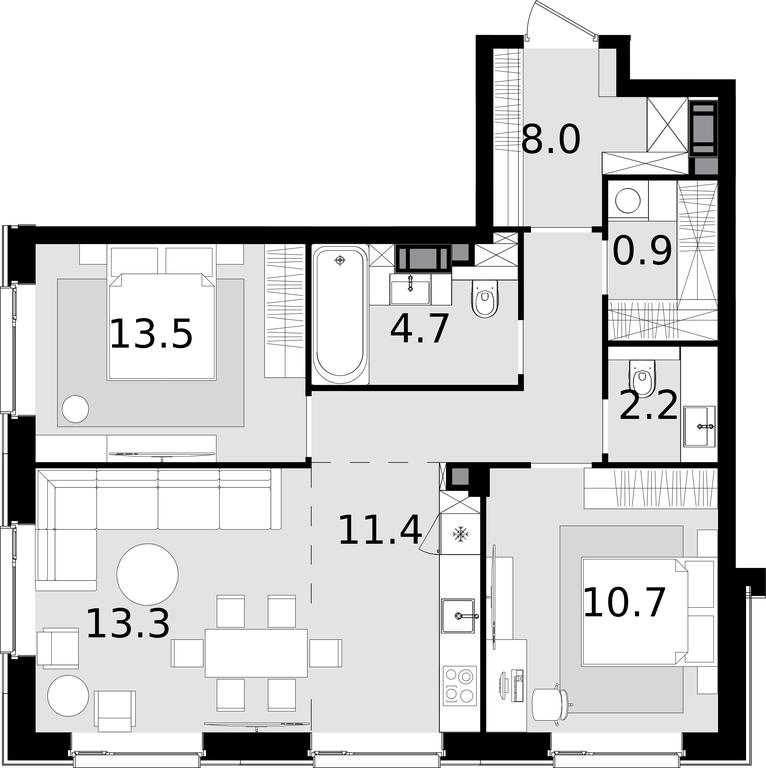 2-BD Apartment Sale, 76.4平方米 at Crystal, Generala Glagoleva Street, 16с1, Moscow, Russia #1 2-BD Apartment Sale, 76.4平方米 at Crystal, Generala Glagoleva Street, 16с1, Moscow, Russia #1
