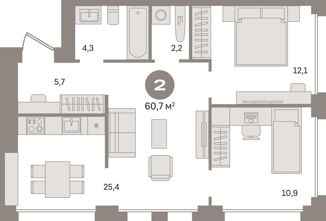 2-BD Apartment Sale, 60.7平方米 at Dom A, Dubininskaya Street, вл59к2, Moscow, Russia #1 2-BD Apartment Sale, 60.7平方米 at Dom A, Dubininskaya Street, вл59к2, Moscow, Russia #1