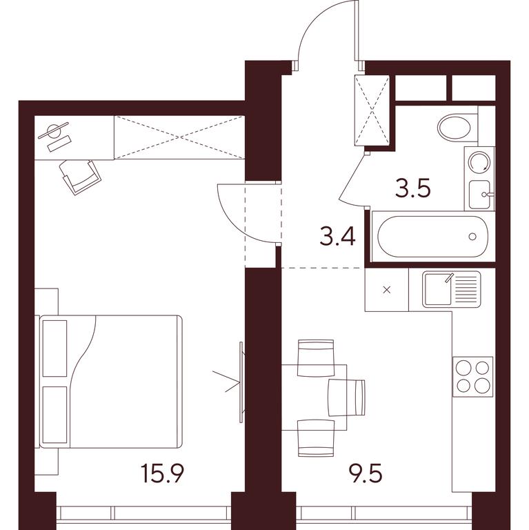 1-BD Apartment Sale, 32.3平方米 at INDY TOWERS (Indi Tauerz), Kuusinen Street, Moscow, Russia #1