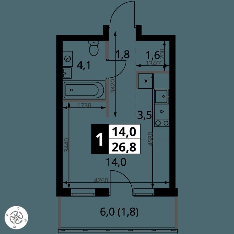 Apartment Sale, 26.8平方米 at 1 Yasenevskij, Kvartal № 24, Mosrentgen Settlement, Moscow, Russia #1