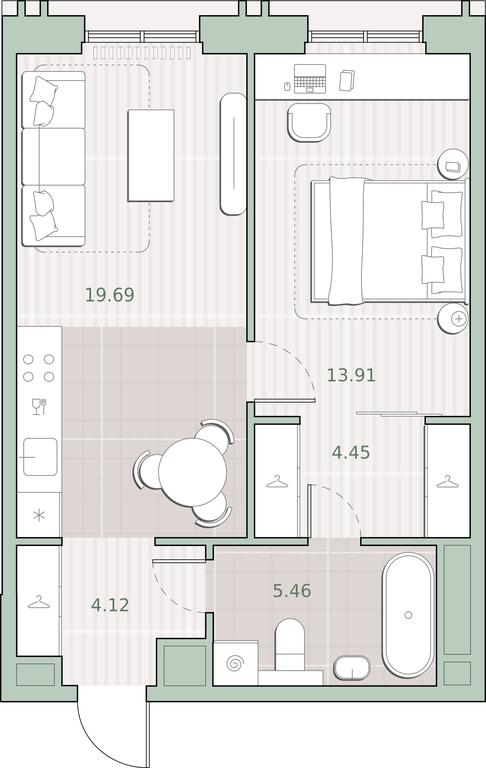 1-BD Apartment Sale, 47.63 sq. m. at Sreda na Kutuzovskom, Ivana Franko Street, Moscow, Russia #1