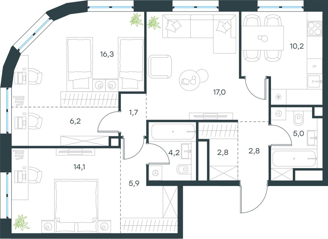 2-BD Apartment Sale, 84.2平方米 at Level Nizhegorodskaja, Perovskoye Highway, 21с1, Moscow, Russia #1