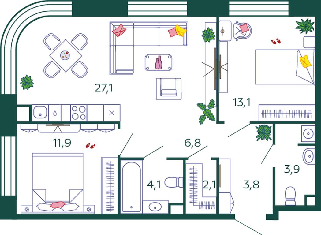 2-BD Apartment Sale, 72.8 sq. m. at Shagal, Автозаводская улица, 23, Москва, Россия #1
