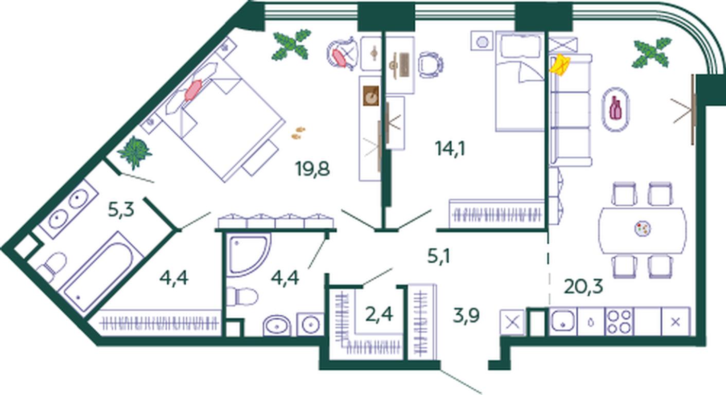 2-BD Apartment Sale, 79.7 sq. m. at Shagal, Автозаводская улица, 23, Москва, Россия #1