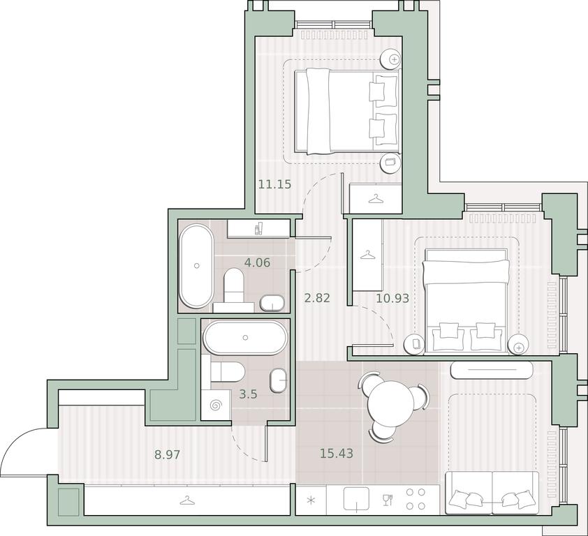 2-BD Apartment Sale, 56.86平方米 at Sreda na Kutuzovskom, Ivana Franko Street, Moscow, Russia #1