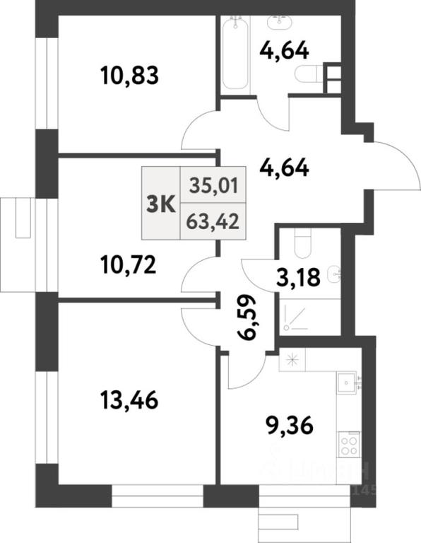 2-BD Apartment Sale, 63.4 sq. m. at Smart Garden (Smart Garden), 5-ya ulitsa Lesnyye Polyany, posyolok Gazoprovod, Kommunarka District, Novomoskovskiy Administrative Okrug, Moscow, Russia #1