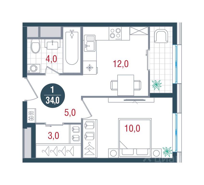 Apartment Sale, 34 sq. m. at RUSICh-Kantemirovskiy, Kavkazsky Boulevard, Moscow, Russia #1