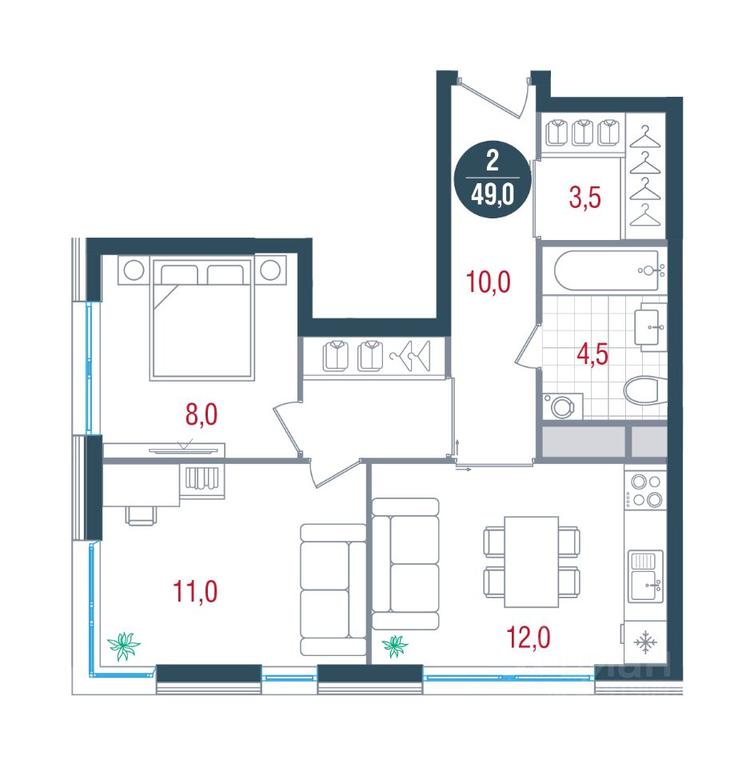 Apartment Sale, 49 sq. m. at RUSICh-Kantemirovskiy, Kavkazsky Boulevard, Moscow, Russia #1