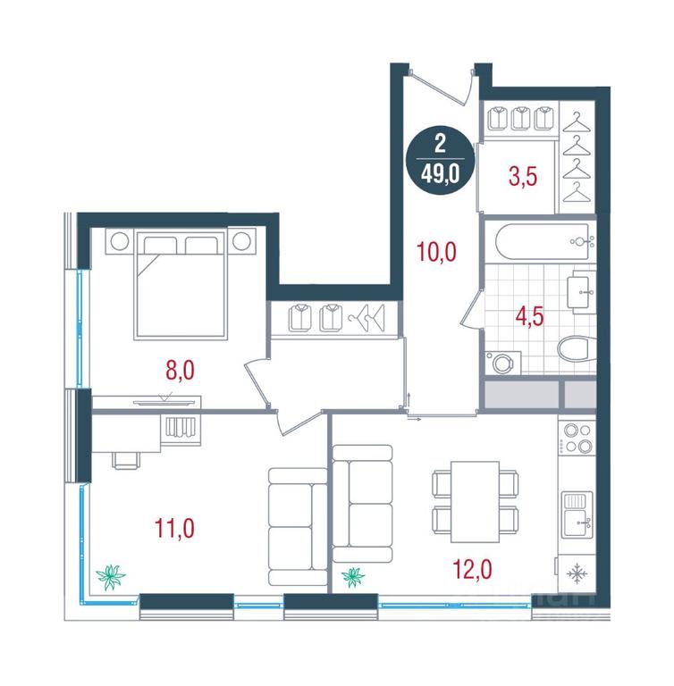 Apartment Sale, 49 sq. m. at RUSICh-Kantemirovskiy, Kavkazsky Boulevard, Moscow, Russia #1