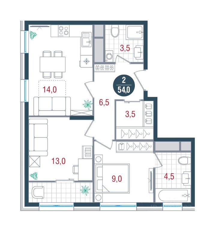 1-BD Apartment Sale, 54 sq. m. at RUSICh-Kantemirovskiy, Kavkazsky Boulevard, Moscow, Russia #1