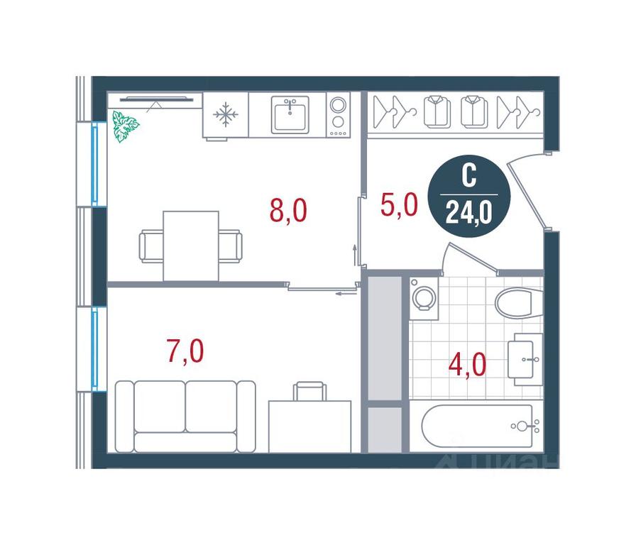 Apartment Sale, 24 sq. m. at RUSICh-Kantemirovskiy, Kavkazsky Boulevard, Moscow, Russia #1