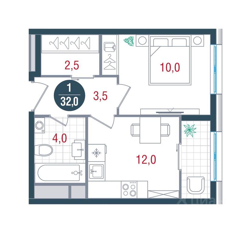 Apartment Sale, 32 sq. m. at RUSICh-Kantemirovskiy, Kavkazsky Boulevard, Moscow, Russia #1