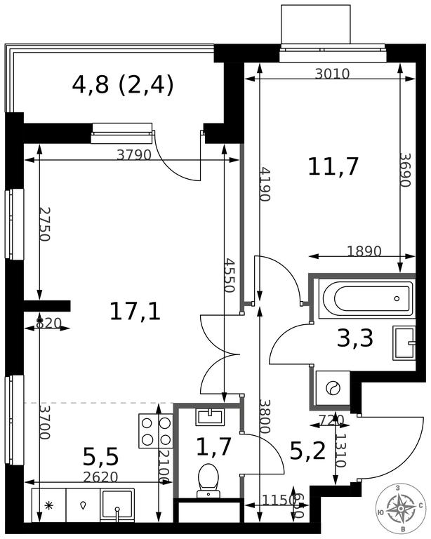 2-BD Apartment Sale, 46.9 sq. m. at 1 Izmajlovskij, Montazhnaya Street, 8с13, Moscow, Russia #2