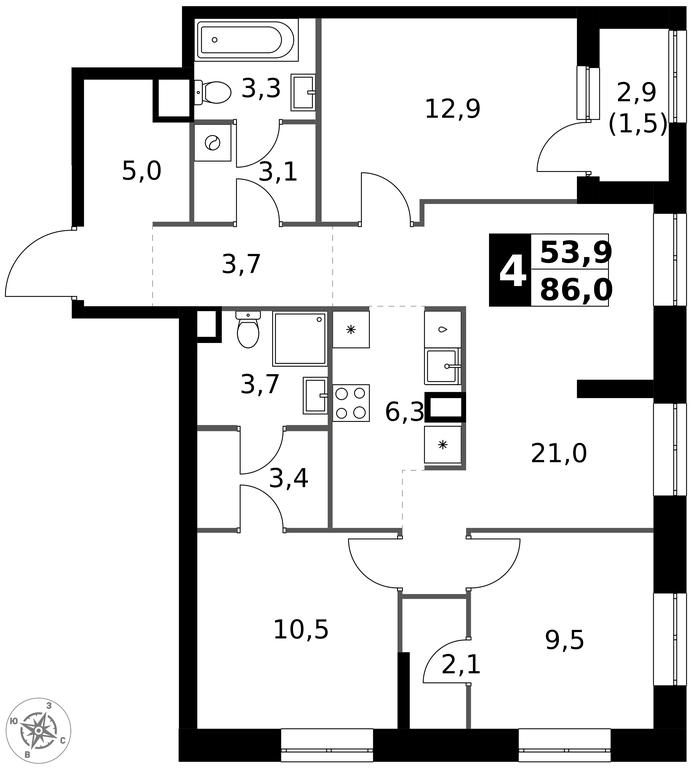 4-BD Apartment Sale, 86 sq. m. at 1 Izmajlovskij, Montazhnaya Street, 8с13, Moscow, Russia #1 4-BD Apartment Sale, 86 sq. m. at 1 Izmajlovskij, Montazhnaya Street, 8с13, Moscow, Russia #1